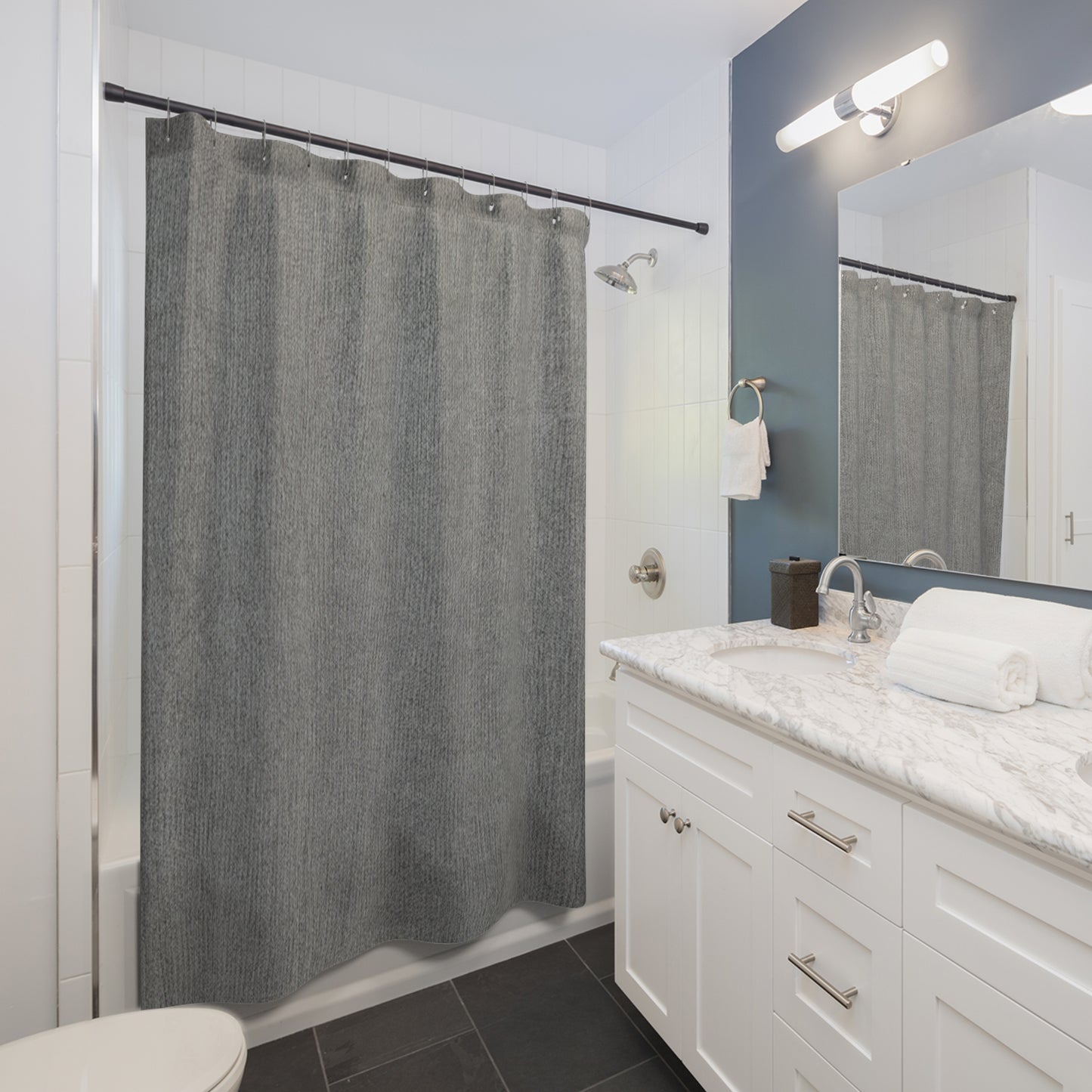 Modern Dark Grey Textured Look Shower Curtain
