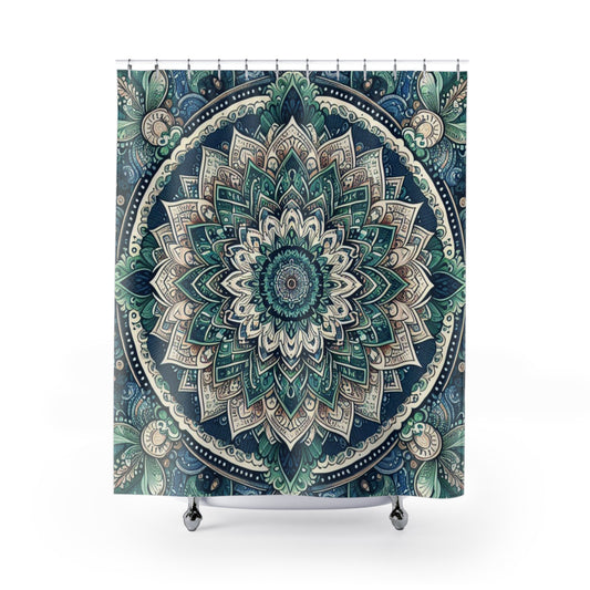 Blue Green Bohemian Flower Shower Curtain