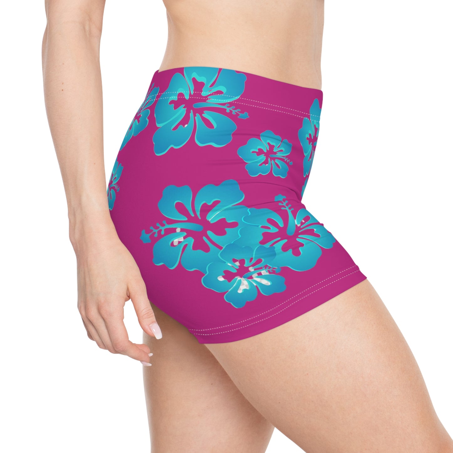 Hot Pink & Blue Hawaiian Flowers Cutie Booty Shorts
