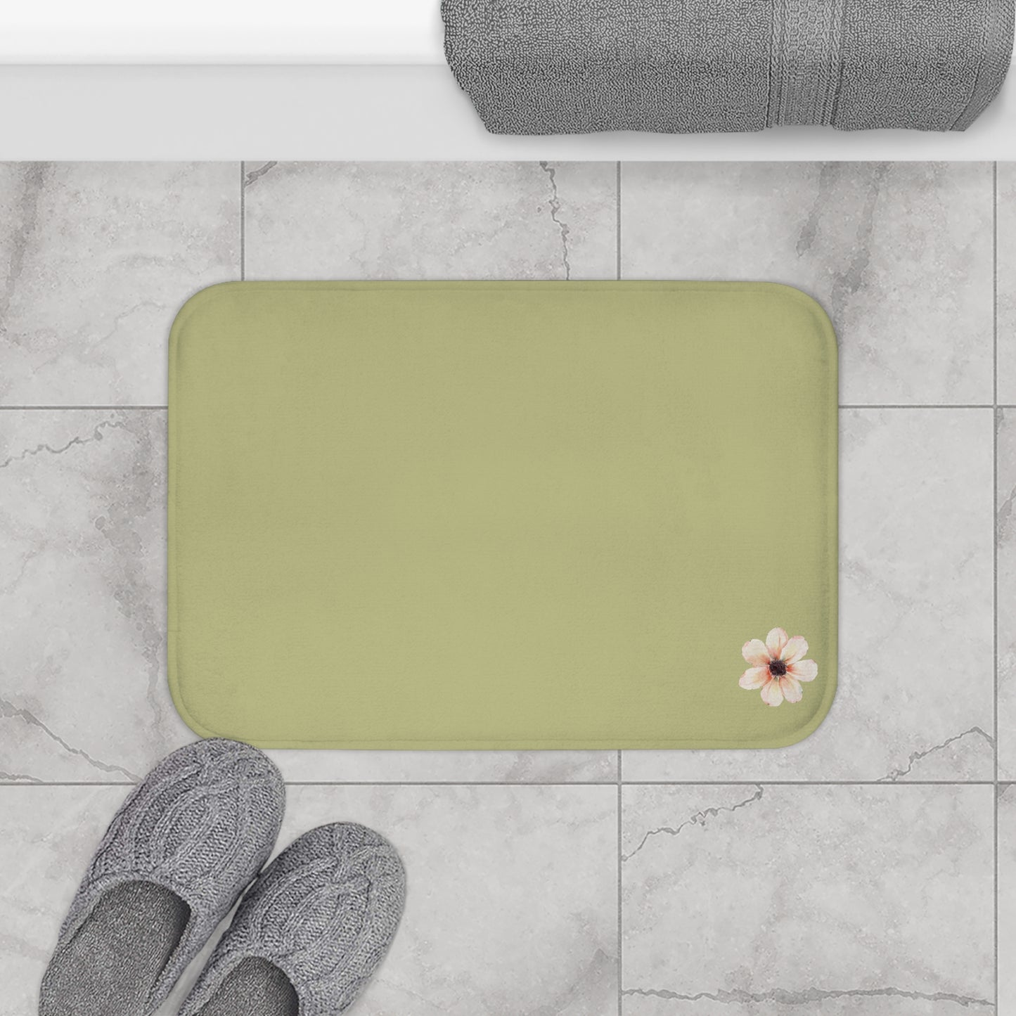 Moss Green With Wildflower Bath Mat