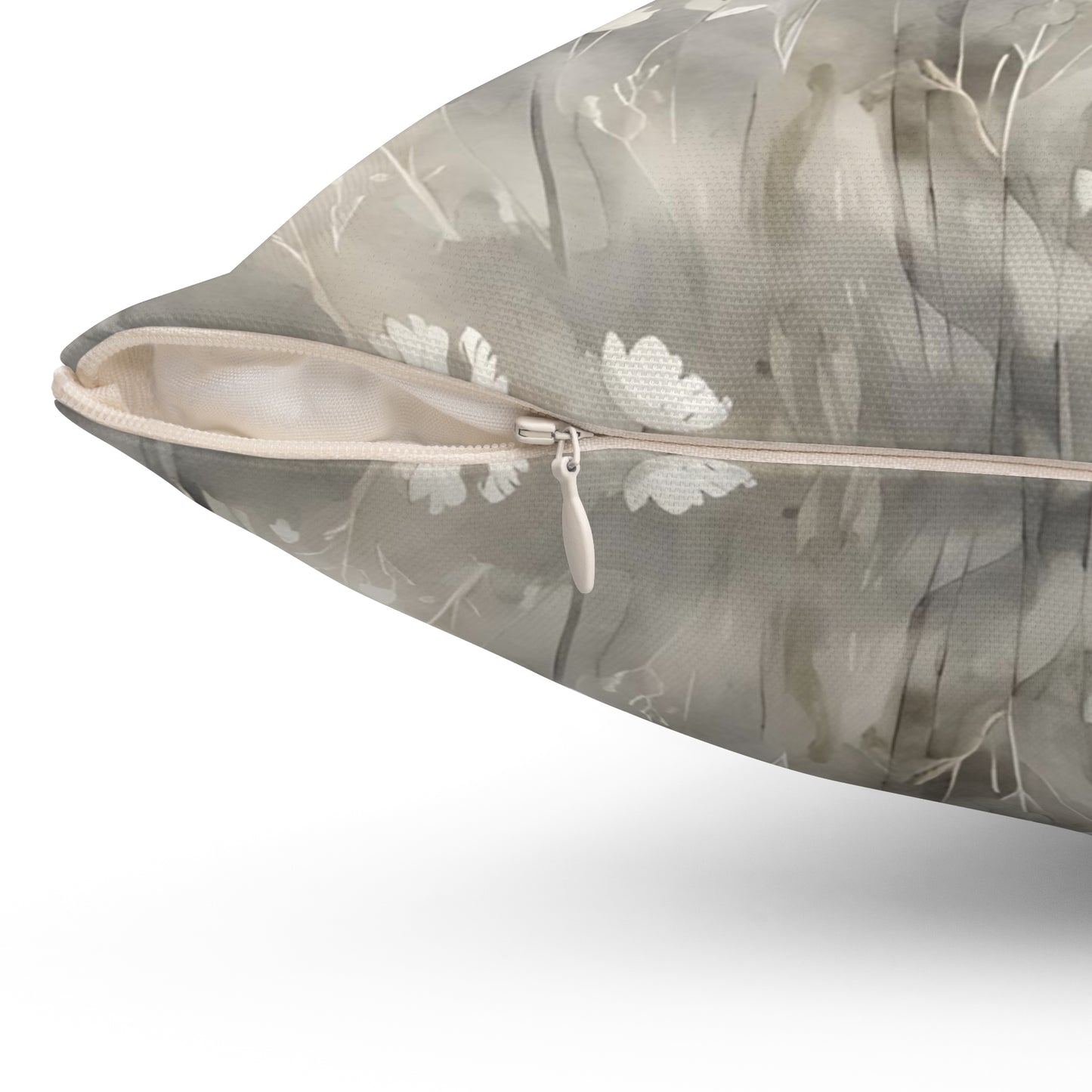 Grey Cream And White Wildflower Field Decorative Throw Pillow