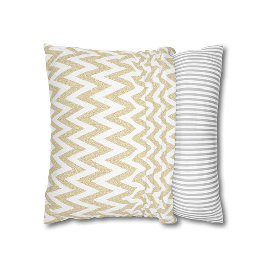 Gold And White Zig-Zag Chevron Throw Pillow Cover