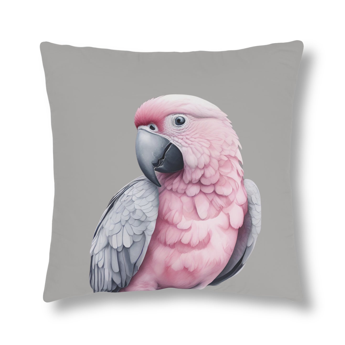 Grey And Pink Peek-A-Boo Parrot, Indoor/Outdoor Waterproof Pillow