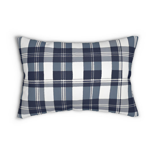 Blue And White Bold Plaid Lumbar Pillow
