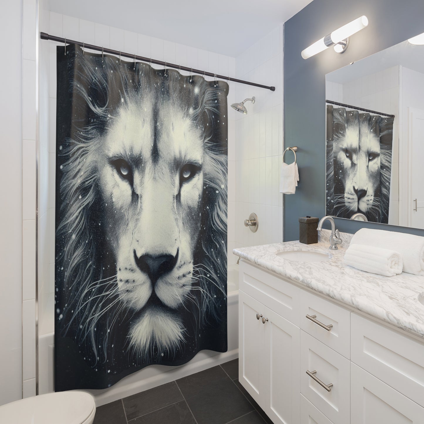 Black And White Lion Work Of Art Shower Curtain