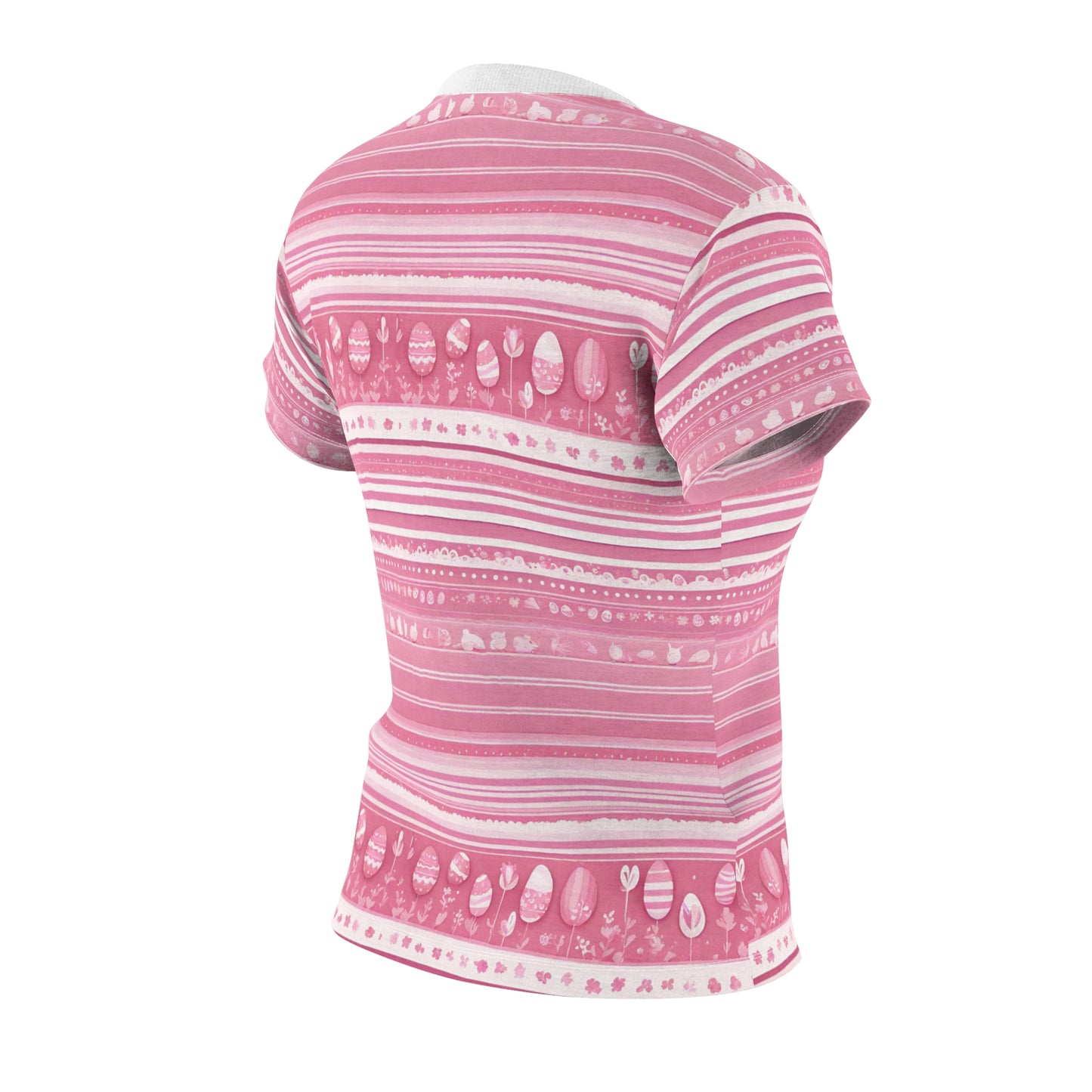 Pink & White Stripes With Cute Little Flowers And Eggs, Women's Classic Short Sleeve T-Shirt