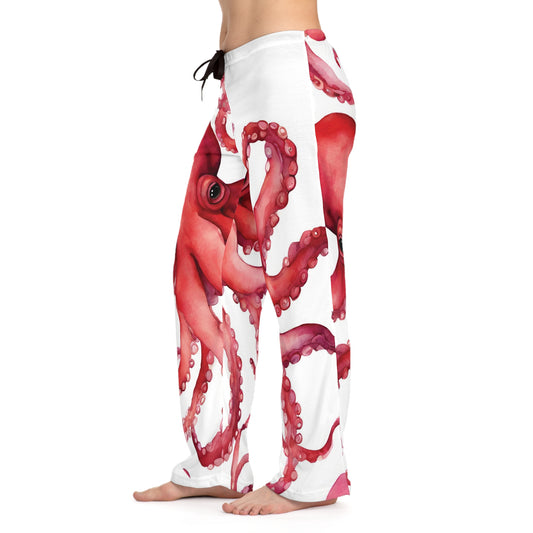 Fun Pink And Orange Watercolor Octopus Pajammy Lounge Pants