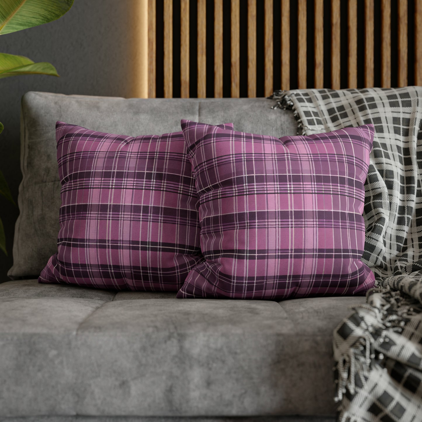 Pink And Purple Plaid Throw Pillow Cover