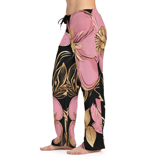 Black, Pink, And Gold Floral Pajammy Lounge Pants
