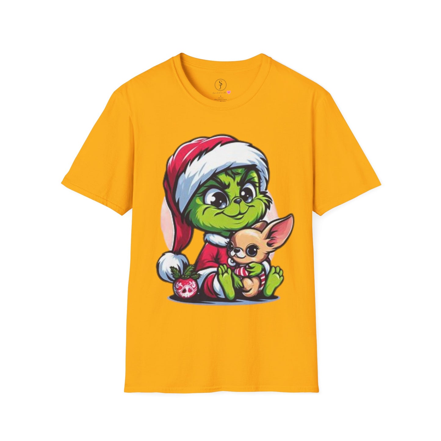 Christmas Vibes, Baby Grinchie And His Chihuahua Short Sleeve T-Shirt (Available In Other Colors) Unisex