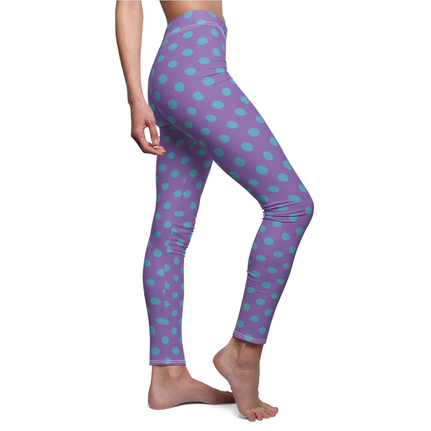 Purple With Blue Polka Dots, Women's Full-Length Leggings