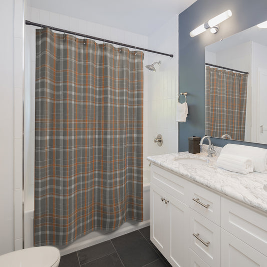 Grey And Orange Plaid Shower Curtain