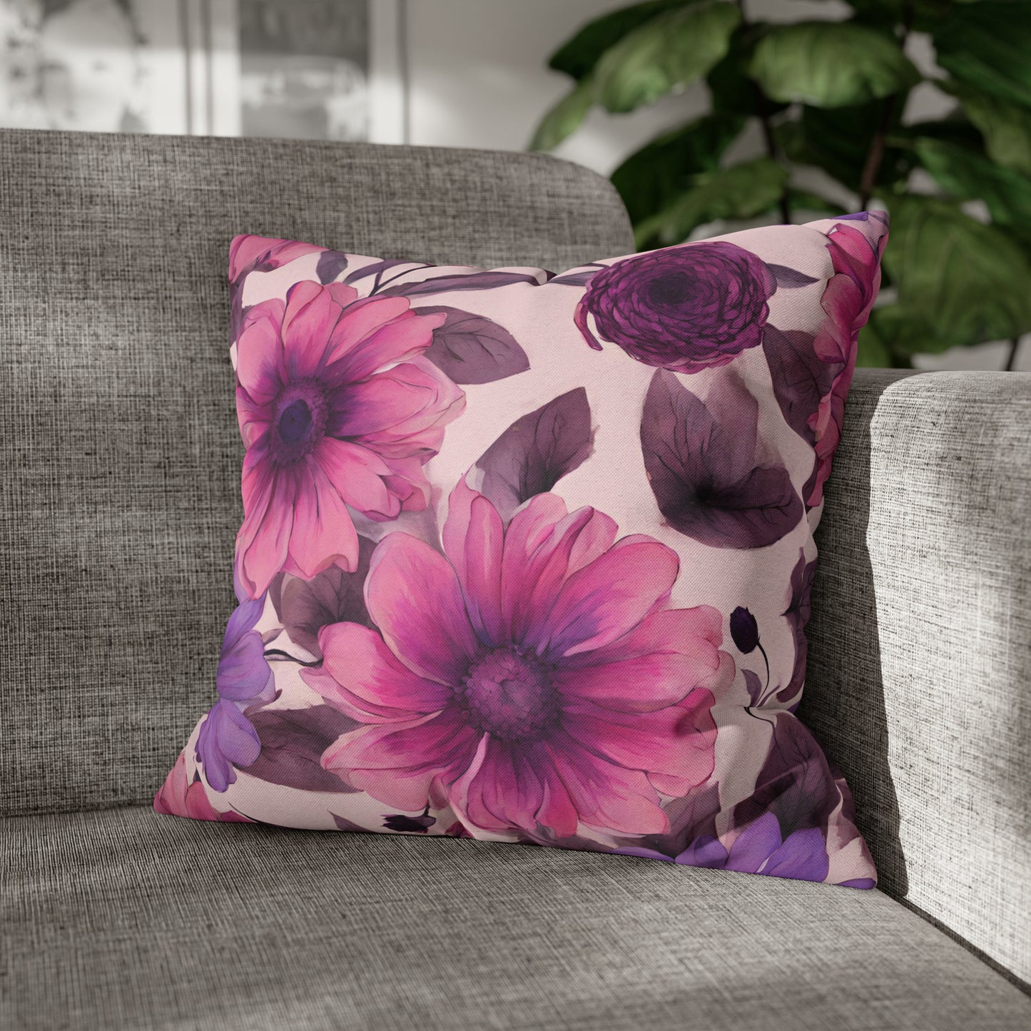 Pink And Purple Floral Throw Pillow Cover