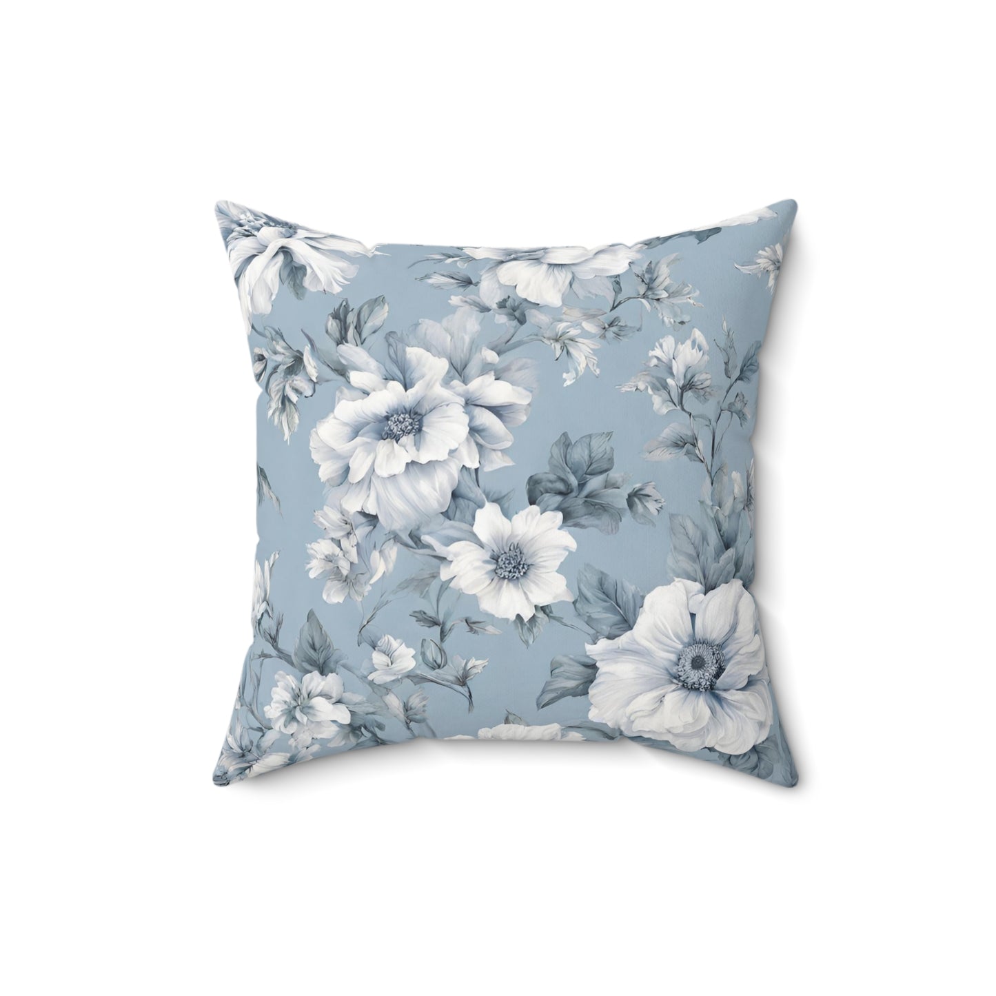 Light Blue And White Floral Decorative Throw Pillow