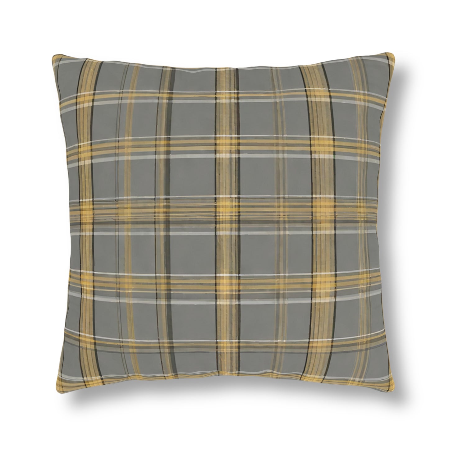 Grey & Gold Plaid, Indoor/Outdoor Waterproof Pillow