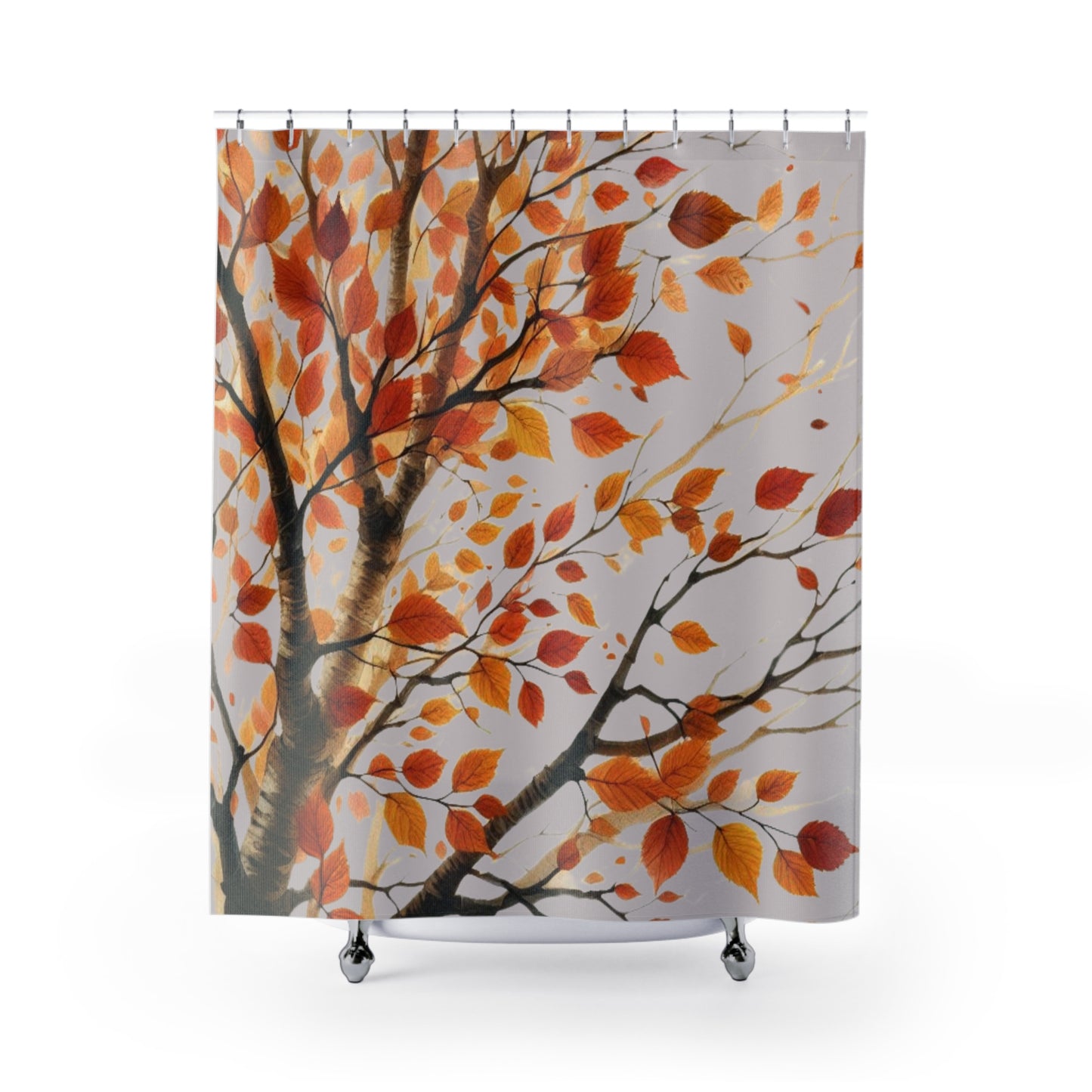 orange and grey fall tree leaves shower curtain