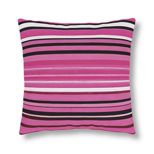 Pink, White, And Black Striped Indoor/Outdoor Waterproof Pillow