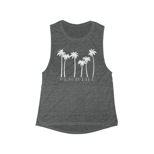 Beach Life Palm Trees Flowy Scoop Tank (Available In Other Colors)