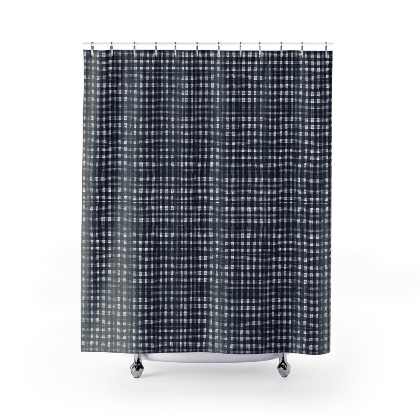 Navy Blue Checker Plaid Shower Curtain