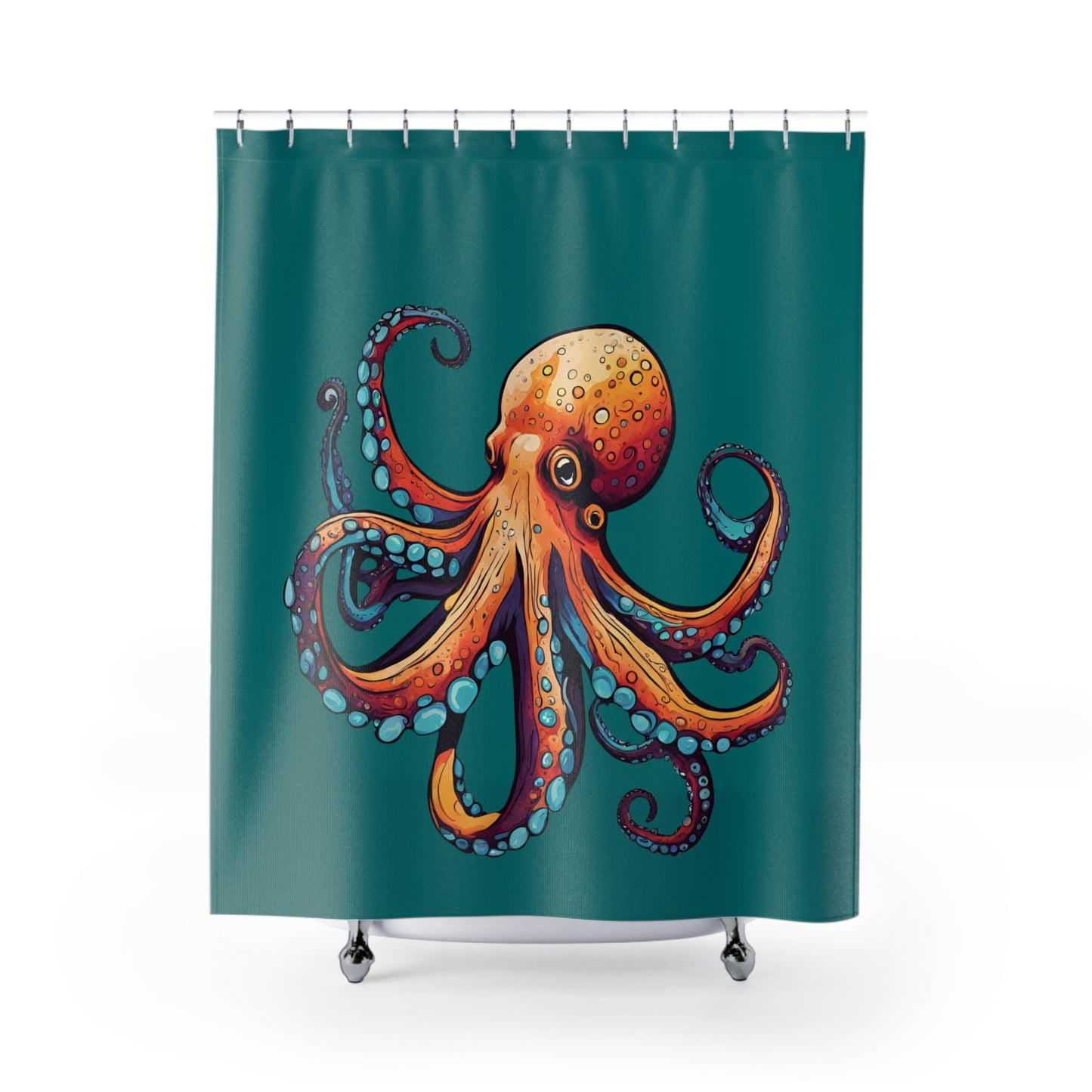 Colorful Octopus In Teal Shower Curtain