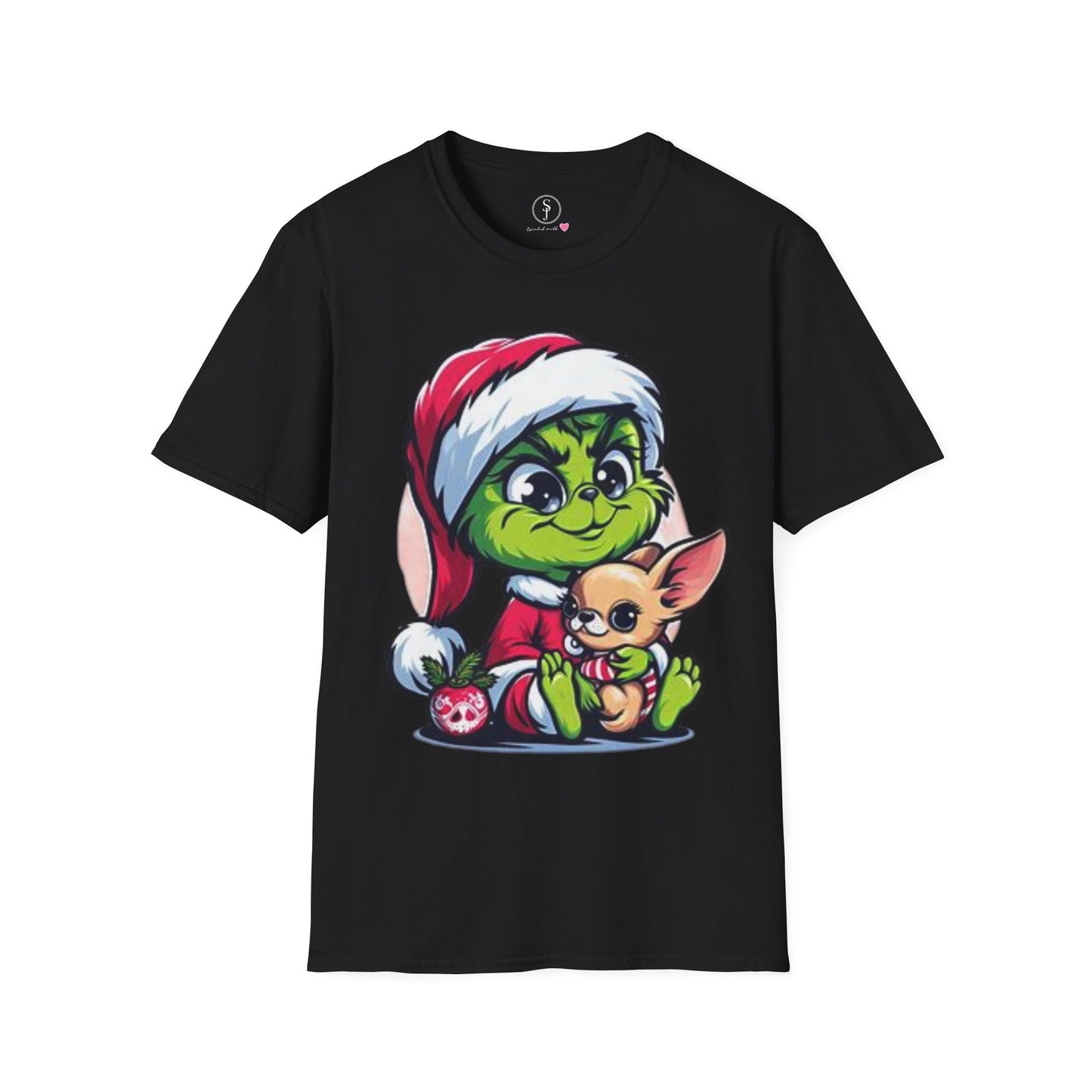 Christmas Vibes, Baby Grinchie And His Chihuahua Short Sleeve T-Shirt (Available In Other Colors) Unisex