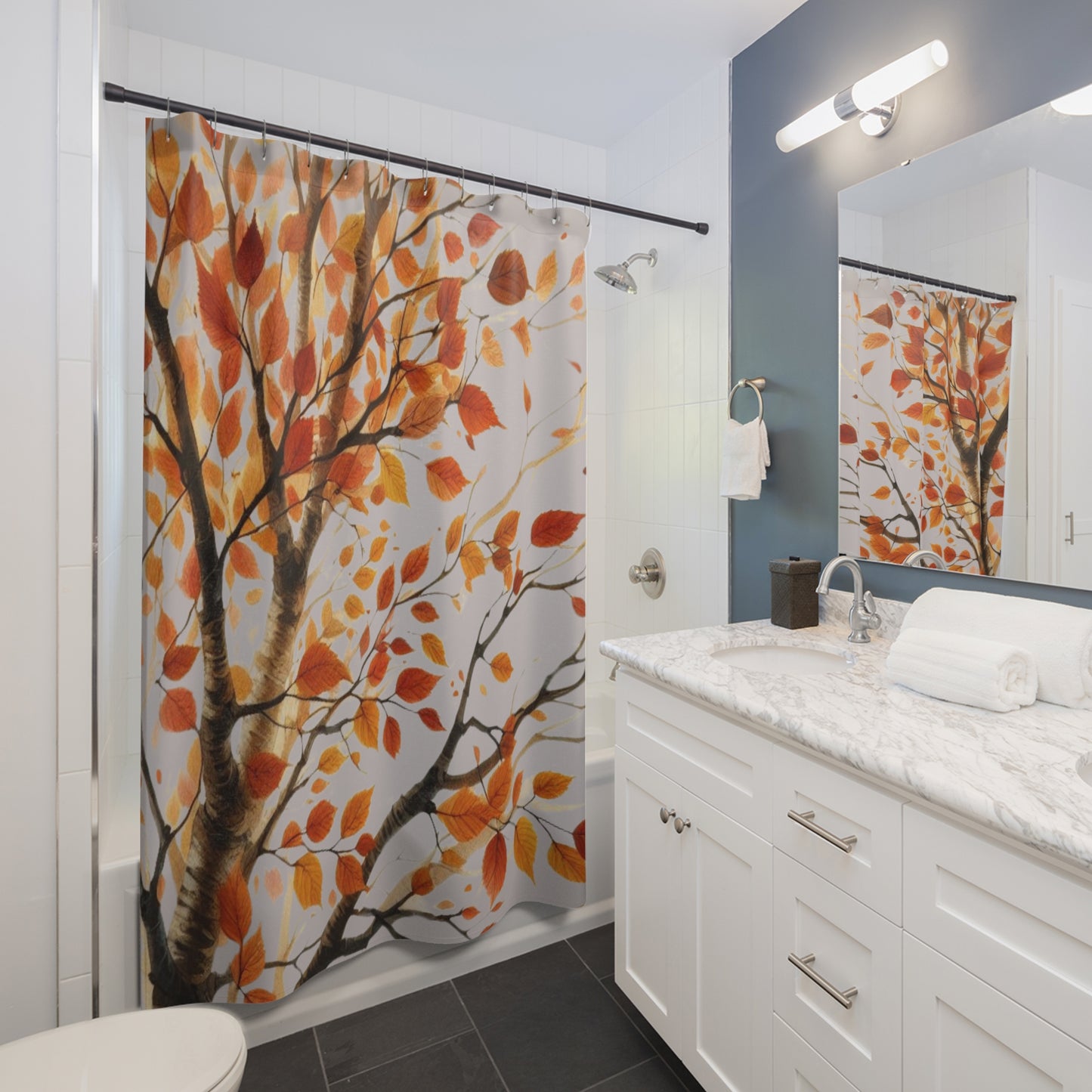Orange And Grey Tree Shower Curtain
