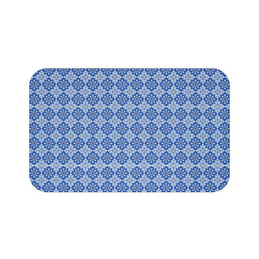 Blue And White Moroccan Style Bath Mat