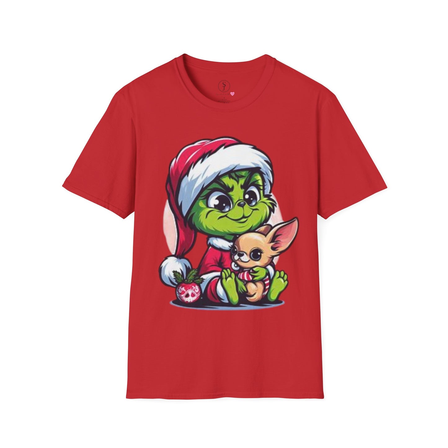 Christmas Vibes, Baby Grinchie And His Chihuahua Short Sleeve T-Shirt (Available In Other Colors) Unisex