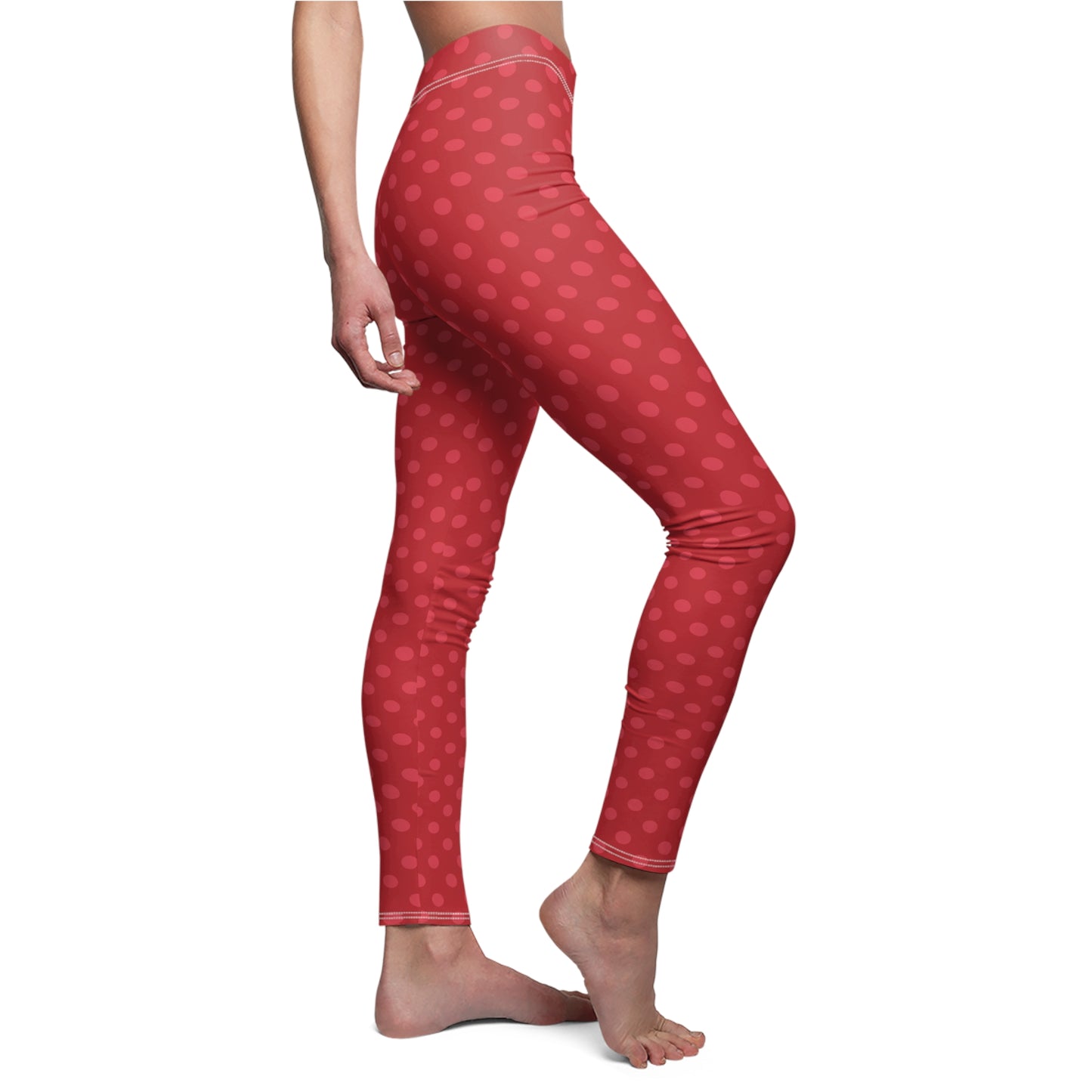 Red With Pink Polka dots, Full-Length Leggings