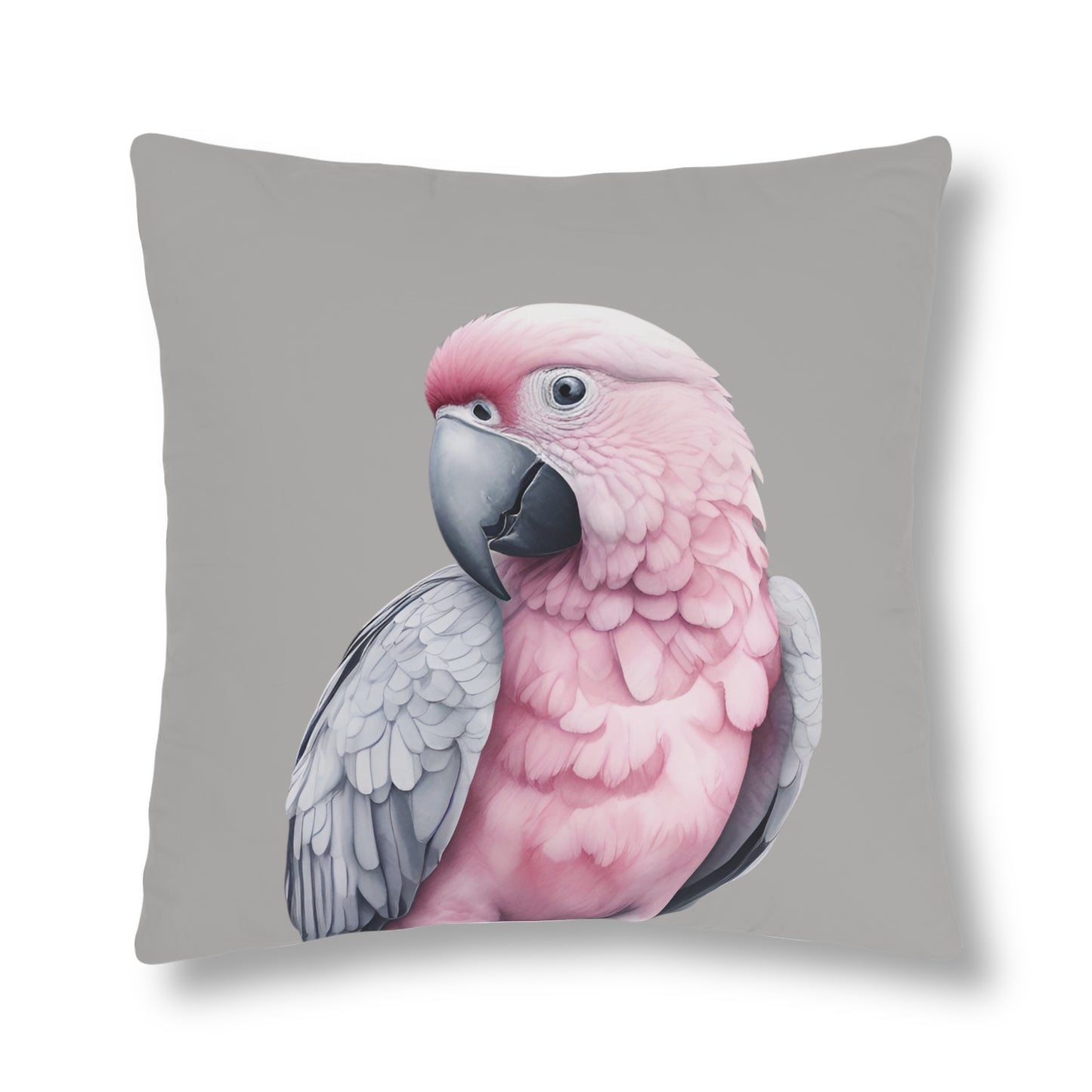 Grey And Pink Peek-A-Boo Parrot, Indoor/Outdoor Waterproof Pillow