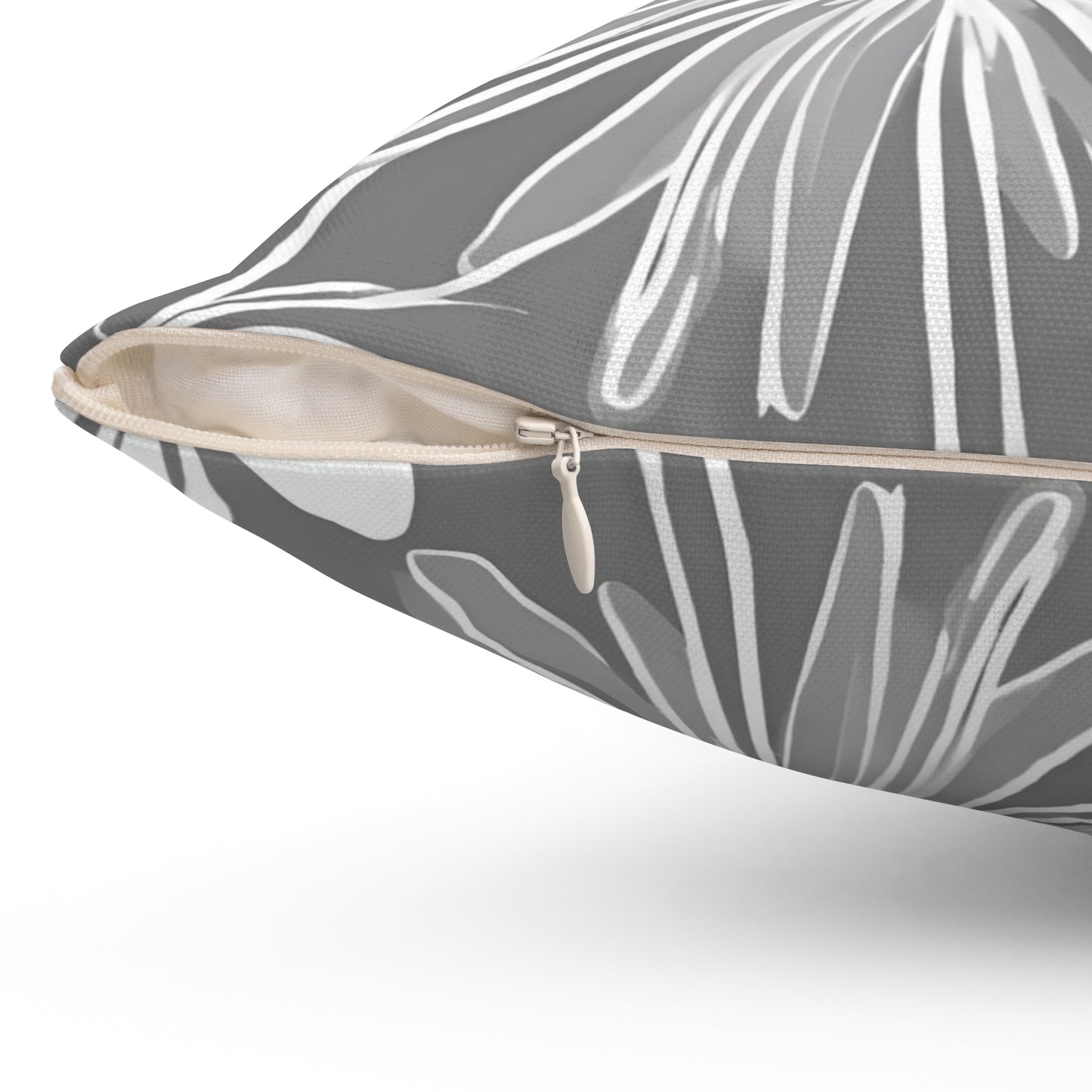 Grey And White Floral Decorative Throw Pillow