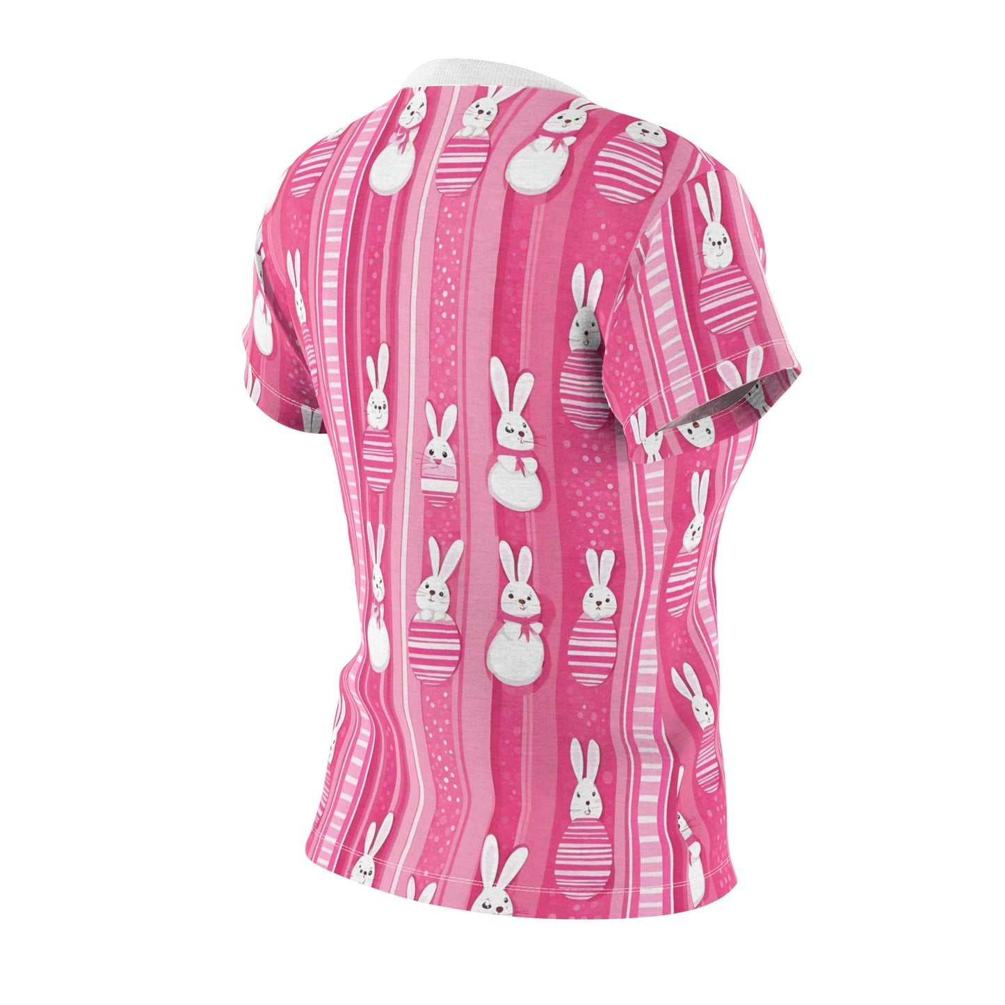 Pink & White Stripes With Cute Little Bunnies, Women's Classic Short Sleeve T-Shirt
