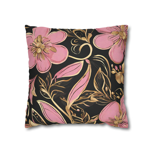 Pink, Gold, And Black Floral Throw Pillow Cover
