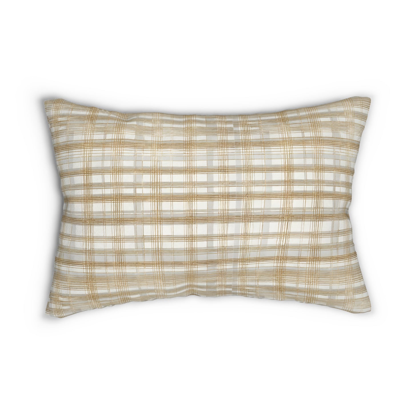 grey and gold plaid lumbar pillow