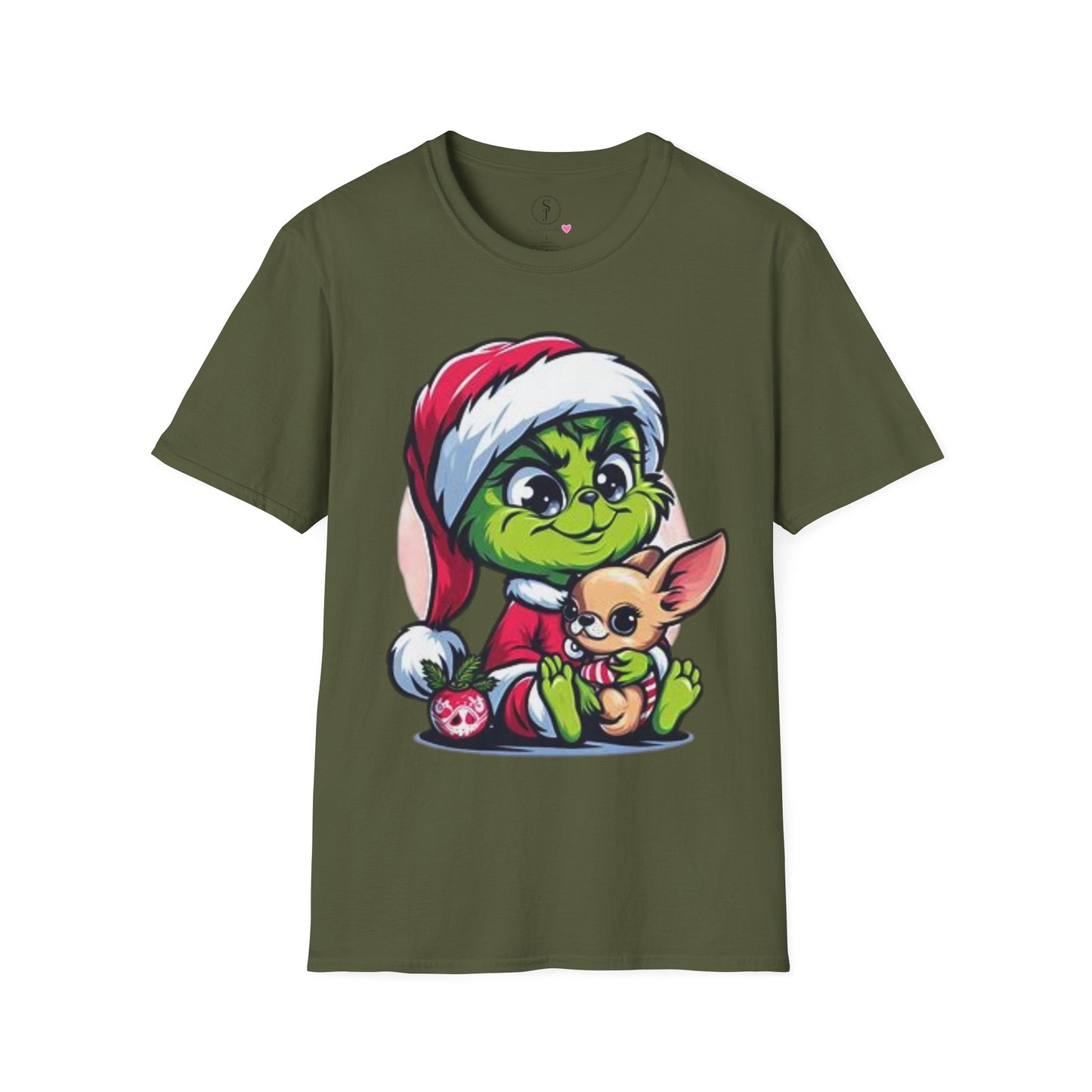 Christmas Vibes, Baby Grinchie And His Chihuahua Short Sleeve T-Shirt (Available In Other Colors) Unisex