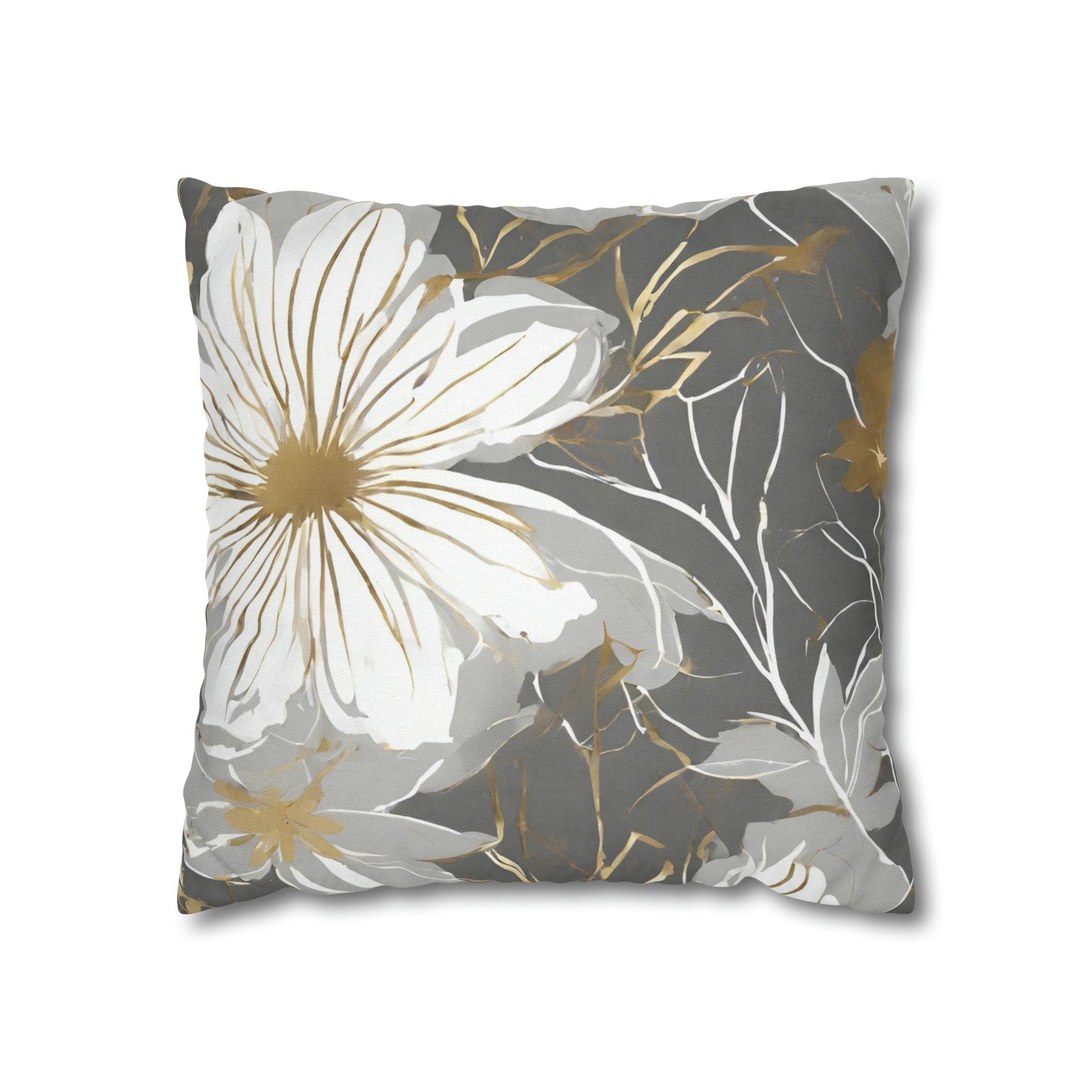 Modern Meets Traditional, Grey, Gold, And White, Floral Throw Pillow C ...