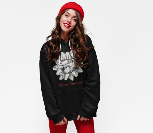 Christmas humor. Be The Gift! Big Gift Bow, Merry Christmas! Hooded Sweatshirt