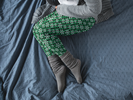 Christmas Vibes, Green Checkerboard, Snowflake, Women's Full-Length Leggings