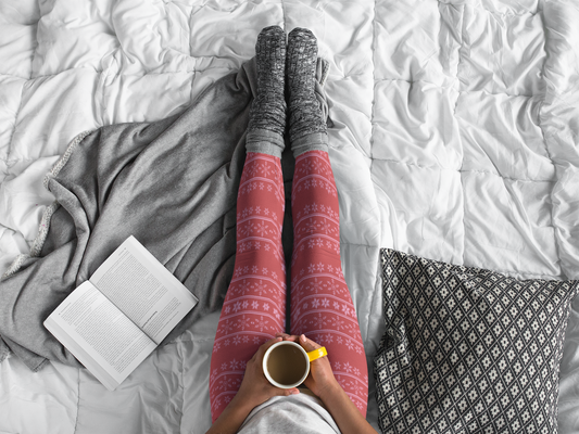 Christmas Vibes, Red With Pink Snowflakes, Full-Length Leggings