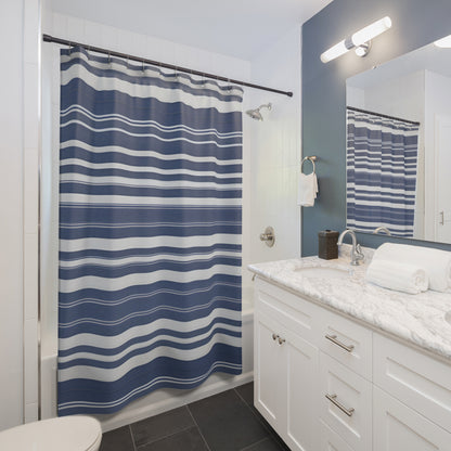 Blue And Light Grey Striped Shower Curtain