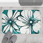 Turquoise And White Graphic Floral Bath Mat