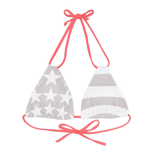 Grey And White USA Flag And Stars String Triangle Bikini Top