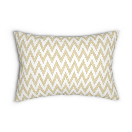 Gold And White Zig-Zag Chevron Lumbar Pillow