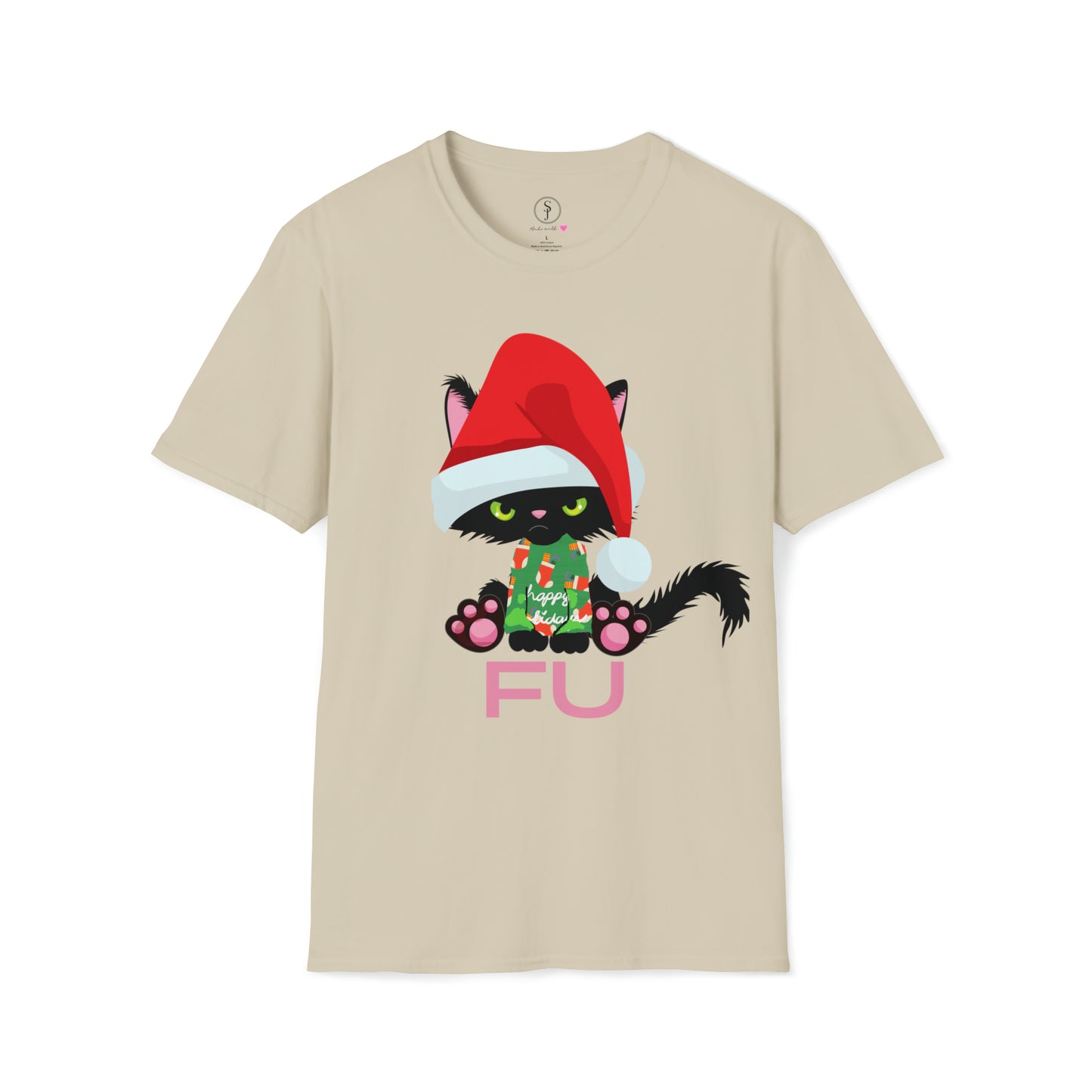 Christmas Humor, Grumpy Kittie In Lights, FU T-Shirt (Available In Other Colors) (Sizes Up To 3XL)