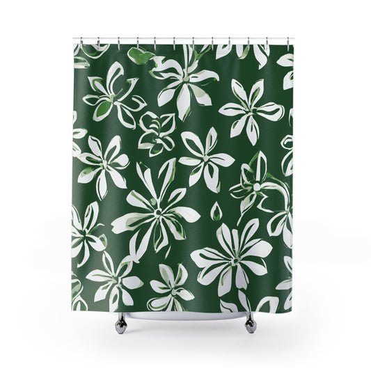 Graphic Green & White Floral Shower Curtain