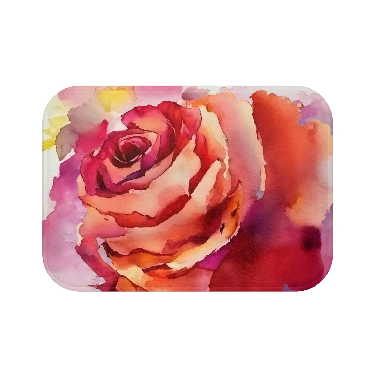 Orange Red Purple And A Hint Of Yellow Watercolor Rose Bath Mat