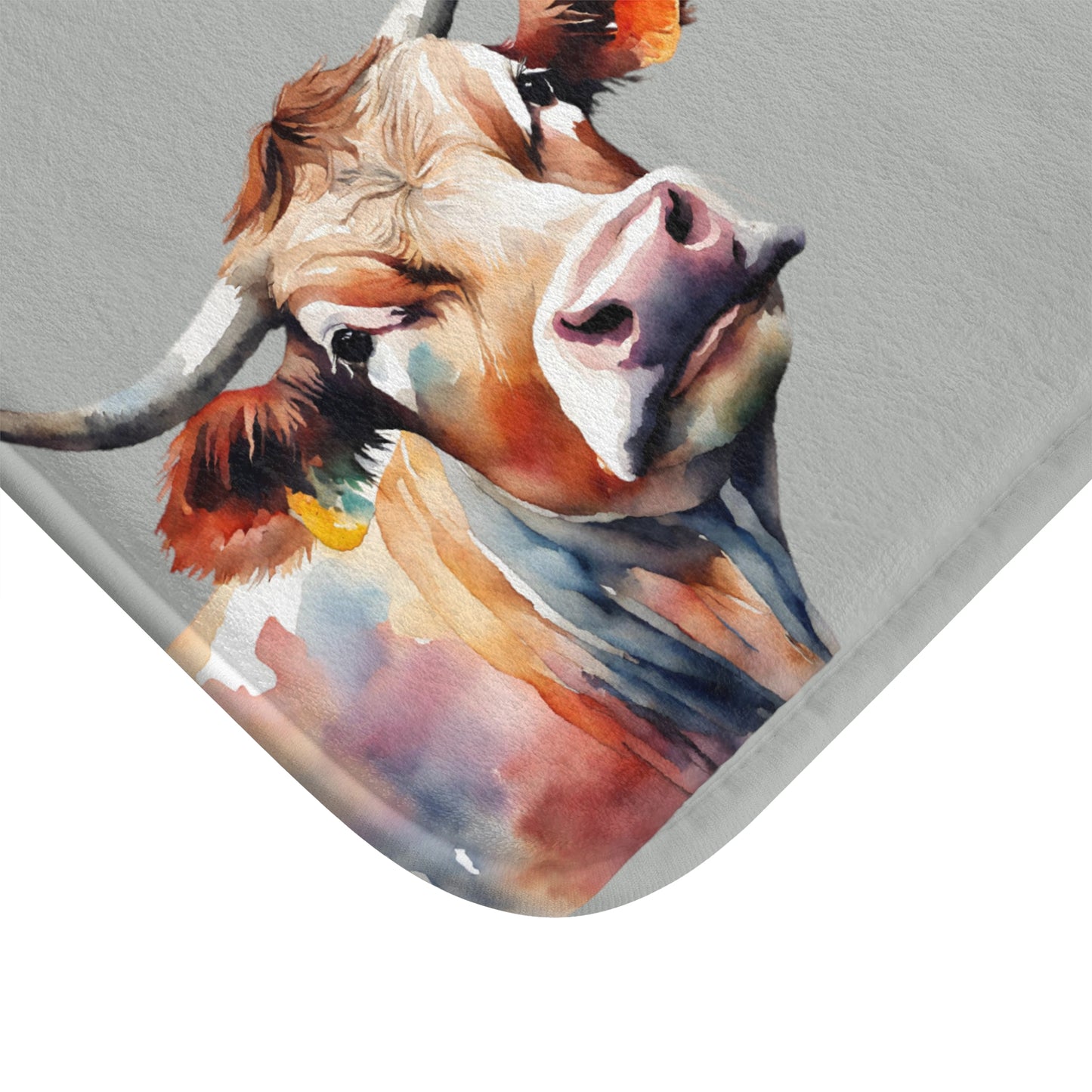 Watercolor Cow In Smoke Bath Mat