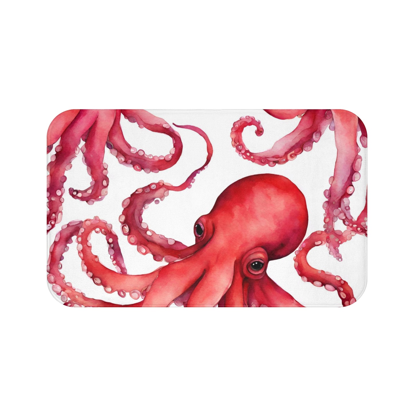 Red And Orange Watercolor Octopus Bath Mat