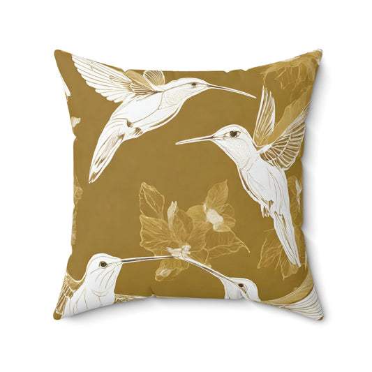 White And Gold Hummingbird Decorative Throw Pillow