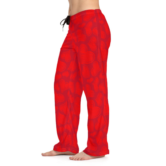 Red On Red Hearts Women's Pajama Pants In Red